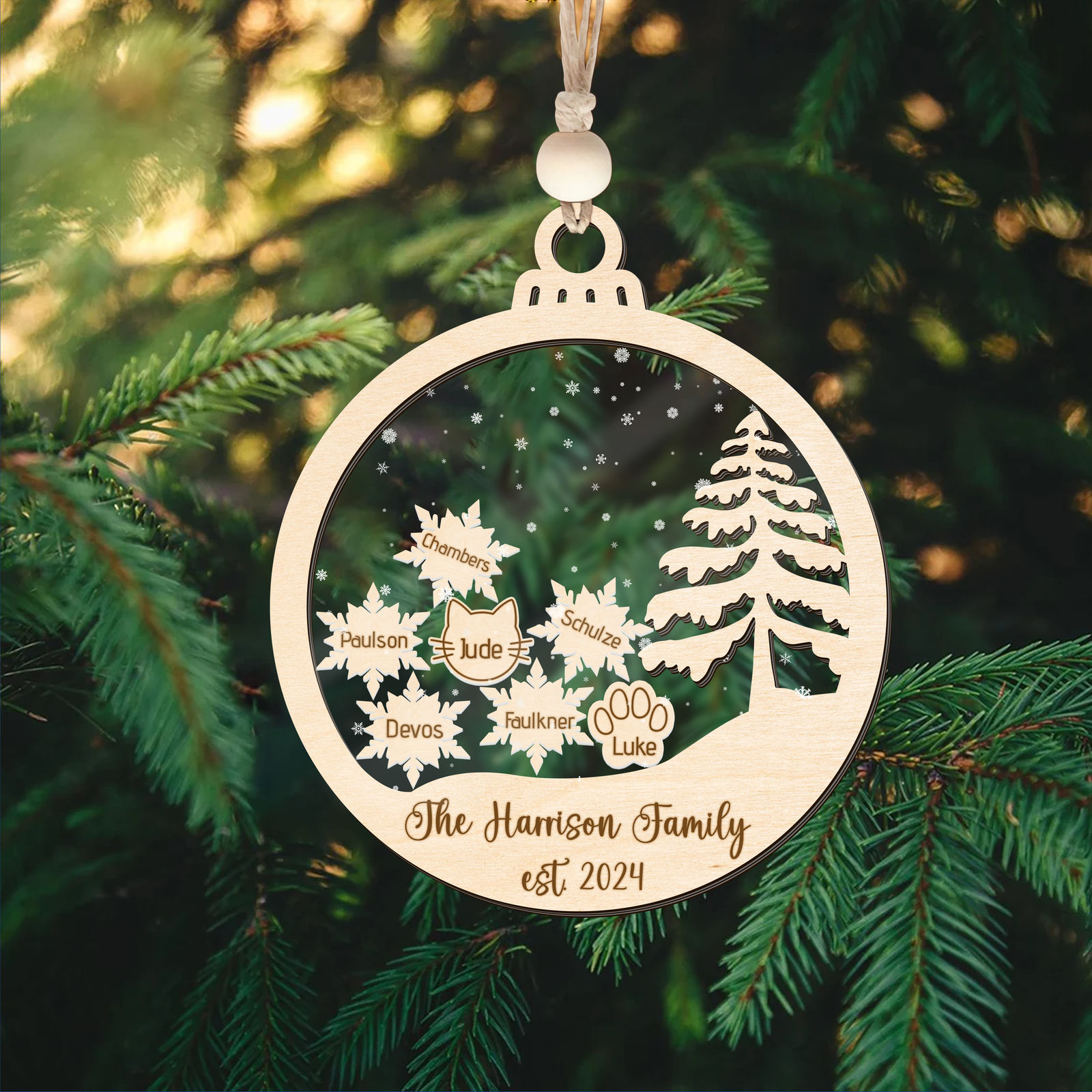 Personalized Family Christmas Ornament 5D, Custom Family Name Wooden Ornament CF299 - 19Gifts