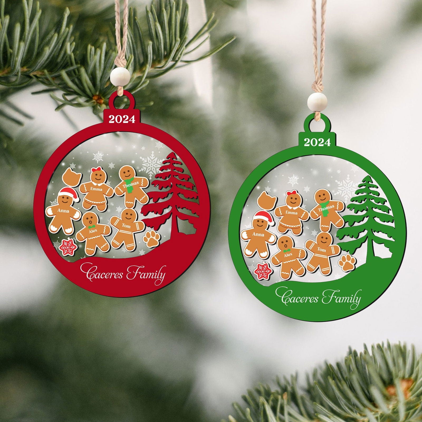 Personalized Family Christmas Ornaments, Gingerbread Ornament For Family CF222 - 19Gifts