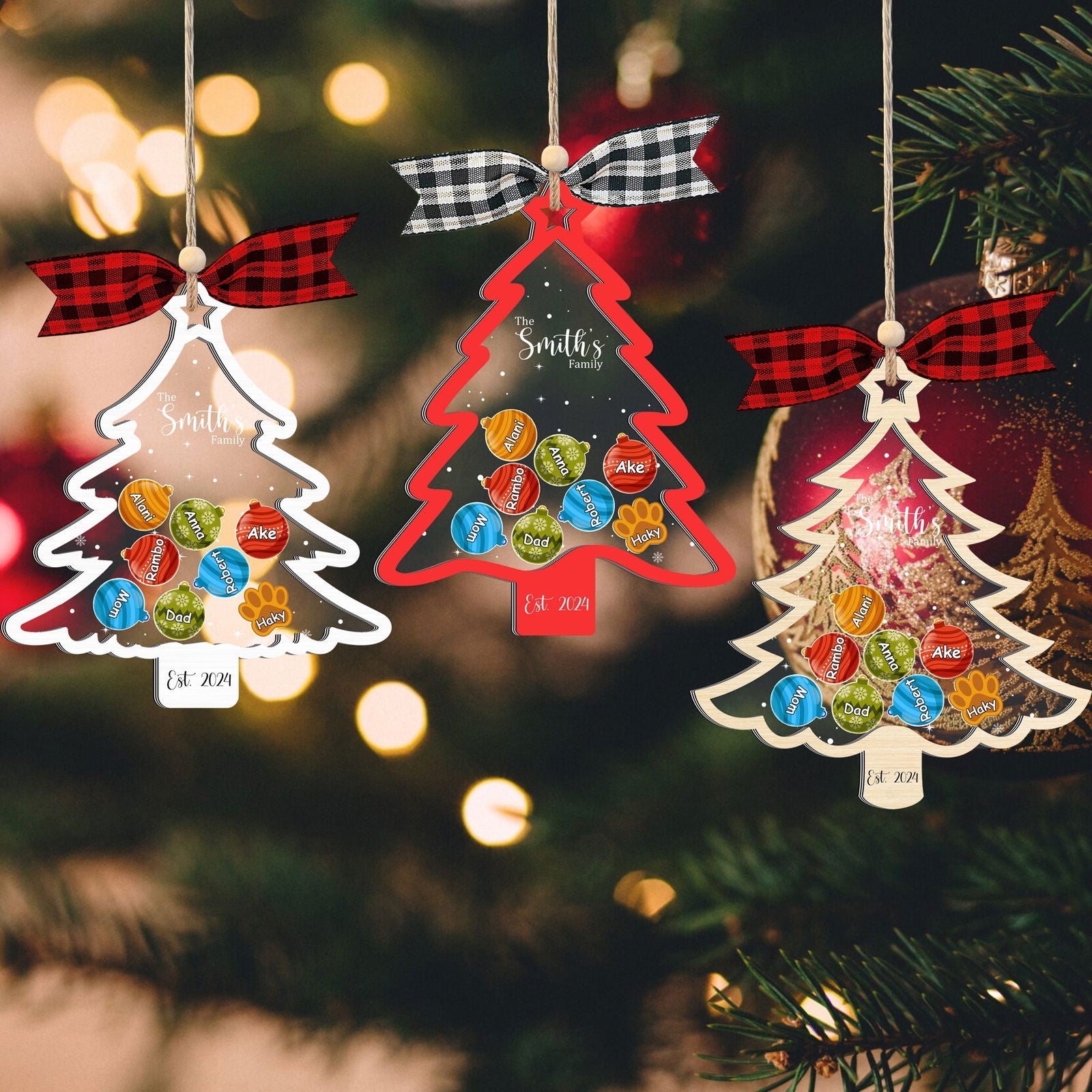 Personalized Family Christmas Tree Ornament, Family Gift 5 Layers Shake Ornament CF109 - 19Gifts