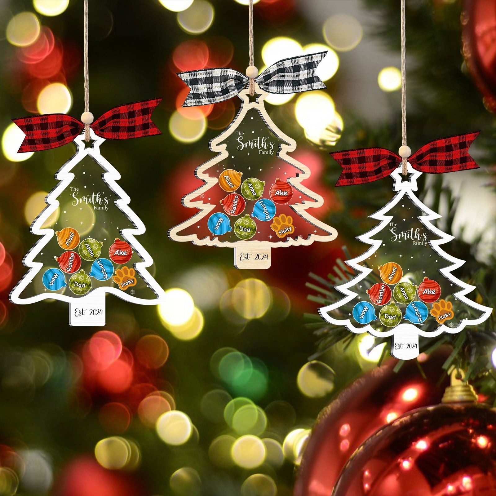 Personalized Family Christmas Tree Ornament, Family Gift 5 Layers Shake Ornament CF109 - 19Gifts