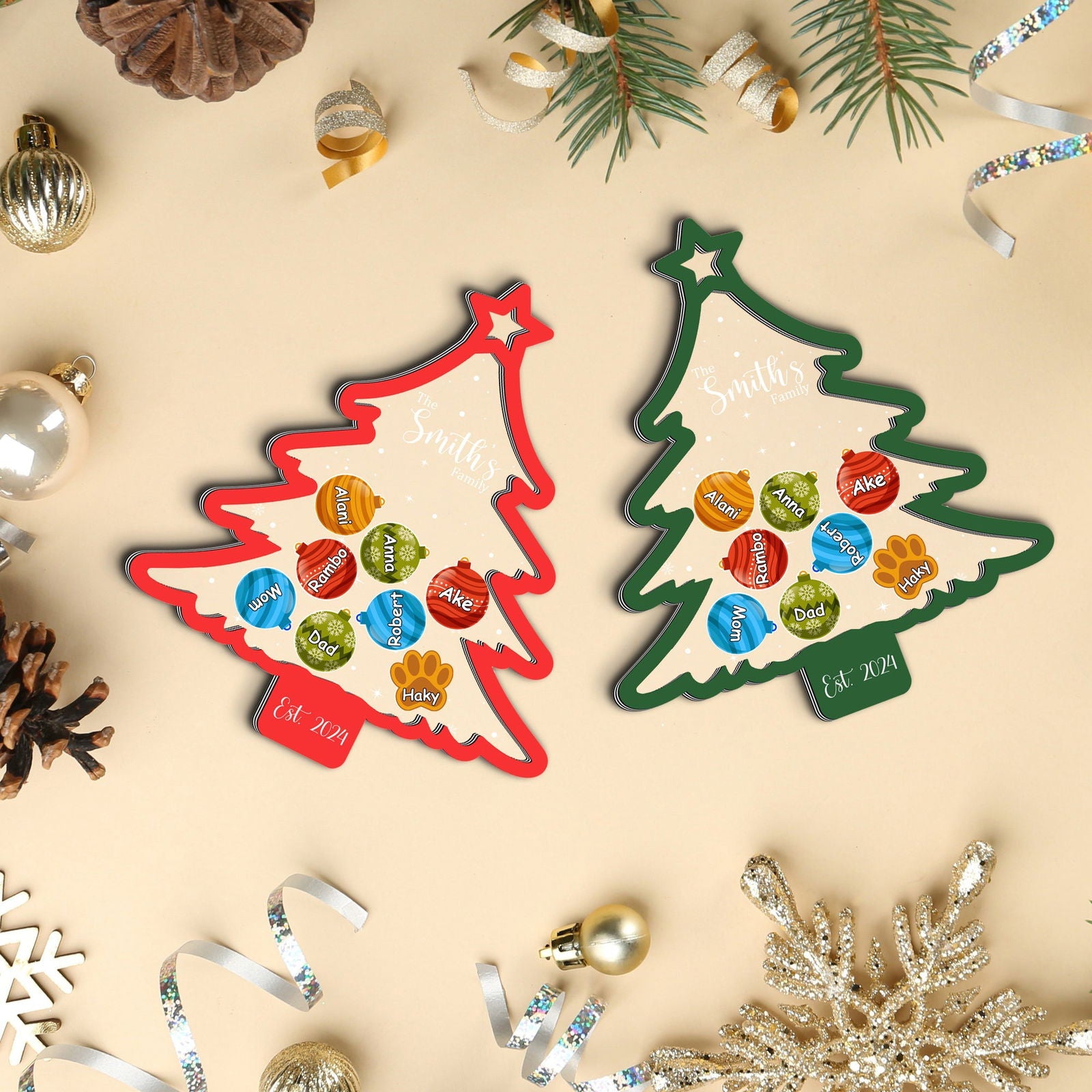 Personalized Family Christmas Tree Ornament, Family Gift 5 Layers Shake Ornament CF109 - 19Gifts