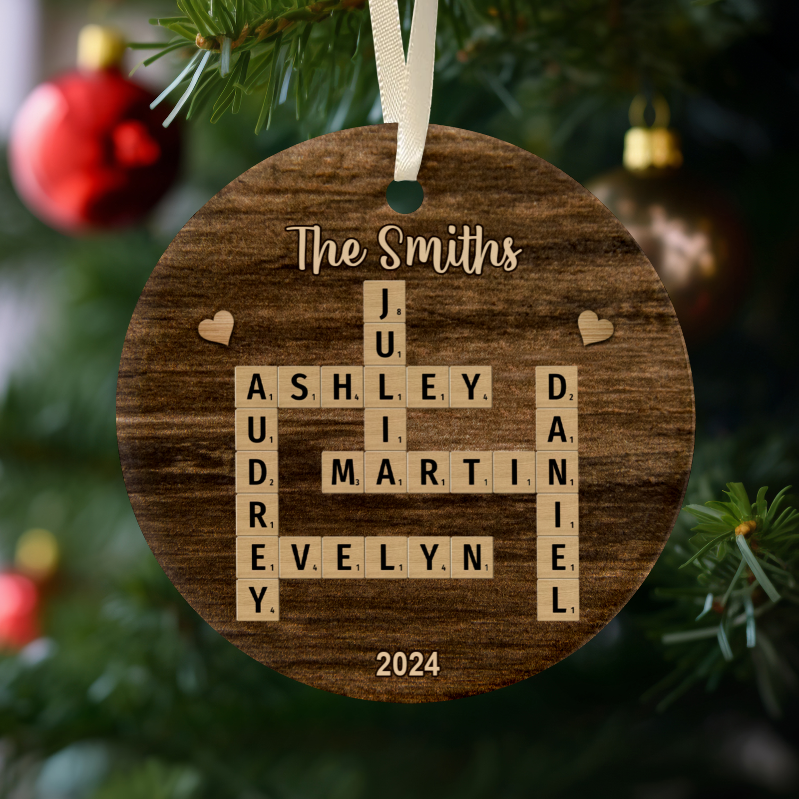 Personalized Family Crossword Ornament, Ceramic Christmas Puzzle Ornament, CX06-73 - 19Gifts
