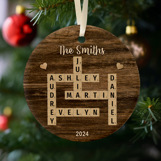Personalized Family Crossword Ornament, Ceramic Christmas Puzzle Ornament, CX06-73 - 19Gifts