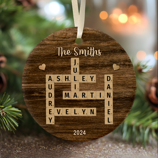 Personalized Family Crossword Ornament, Ceramic Christmas Puzzle Ornament, CX06-73 - 19Gifts