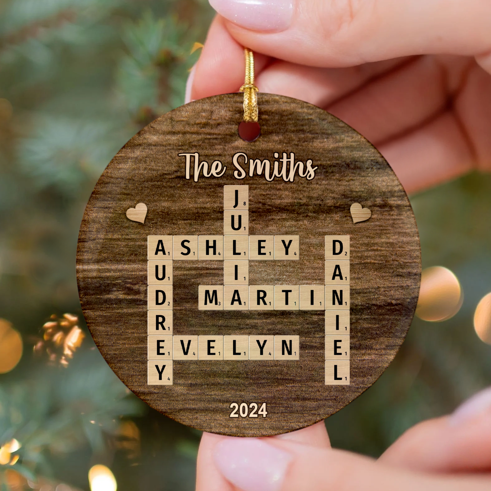 Personalized Family Crossword Ornament, Ceramic Christmas Puzzle Ornament, CX06-73 - 19Gifts