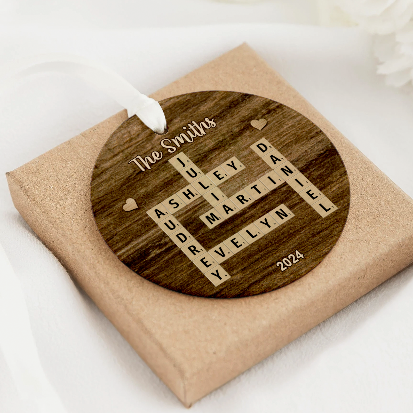 Personalized Family Crossword Ornament, Ceramic Christmas Puzzle Ornament, CX06-73 - 19Gifts