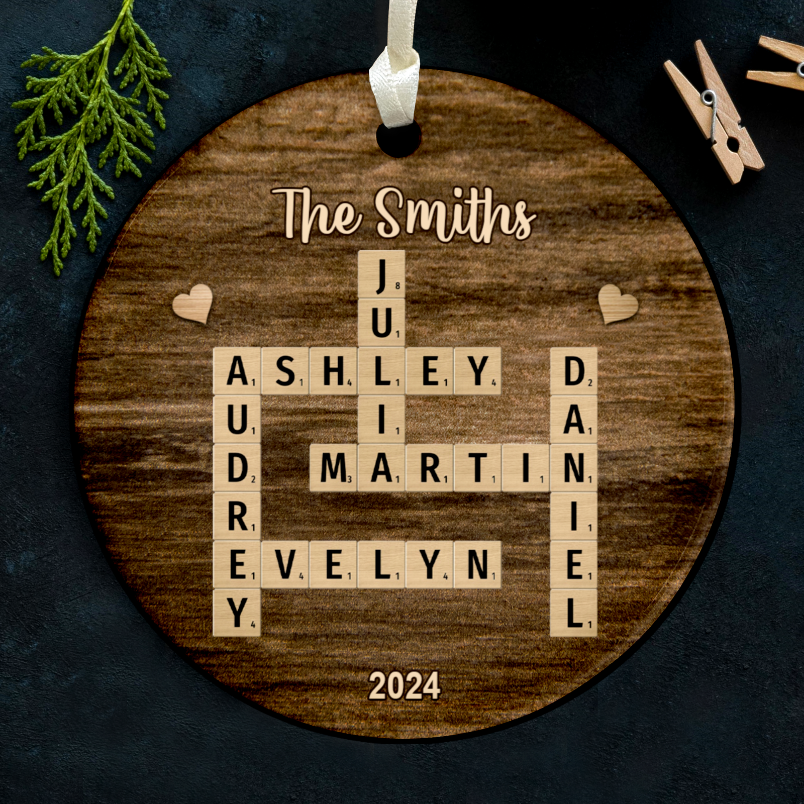 Personalized Family Crossword Ornament, Ceramic Christmas Puzzle Ornament, CX06-73 - 19Gifts
