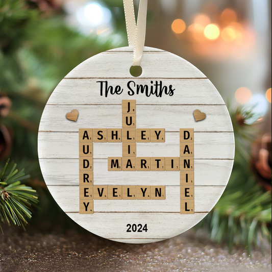 Personalized Family Crossword Puzzle Art Ornament, Christmas Gift For Family, Custom Name Crossword Ornament For Family CX06-75 - 19Gifts