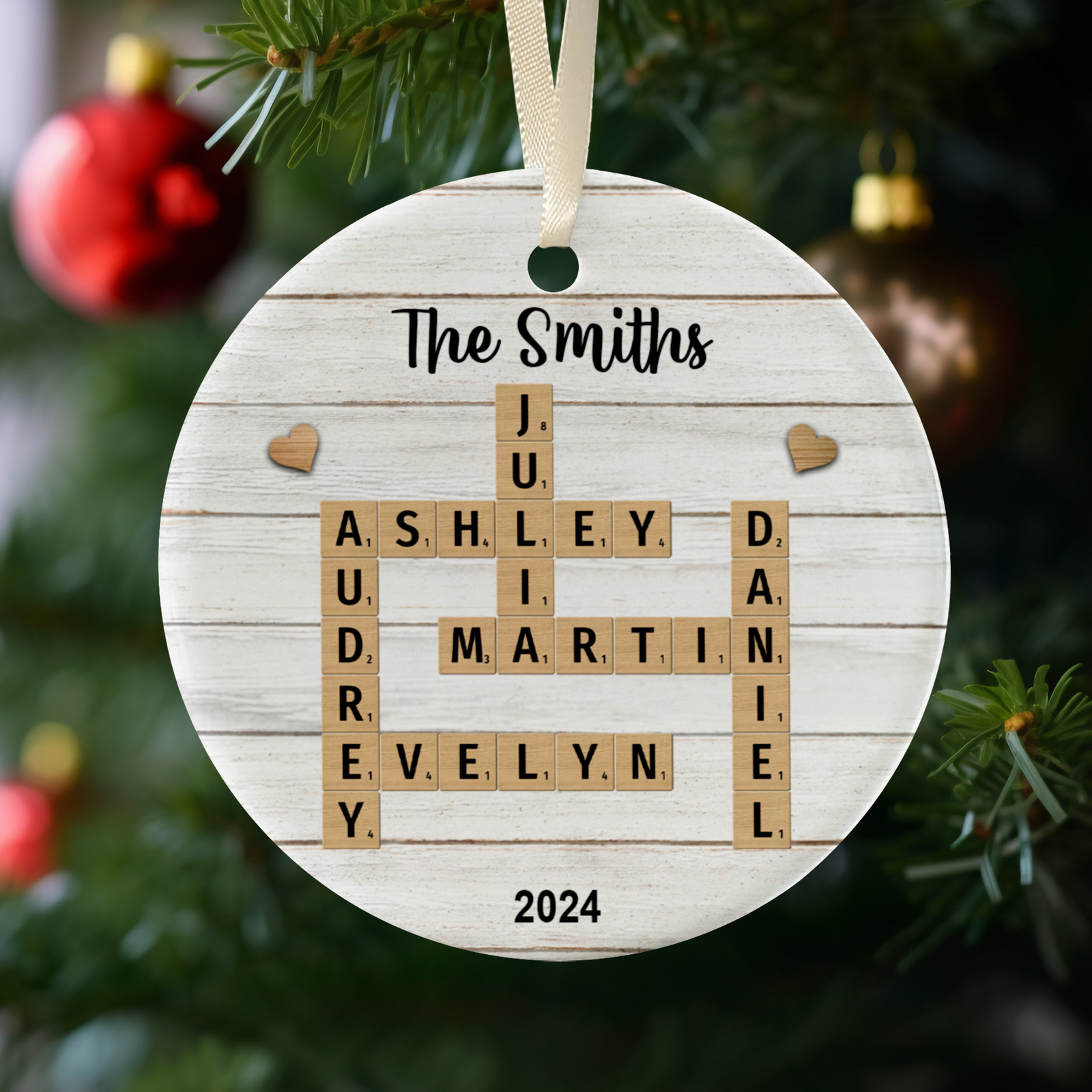 Personalized Family Crossword Puzzle Art Ornament, Christmas Gift For Family, Custom Name Crossword Ornament For Family CX06-75 - 19Gifts