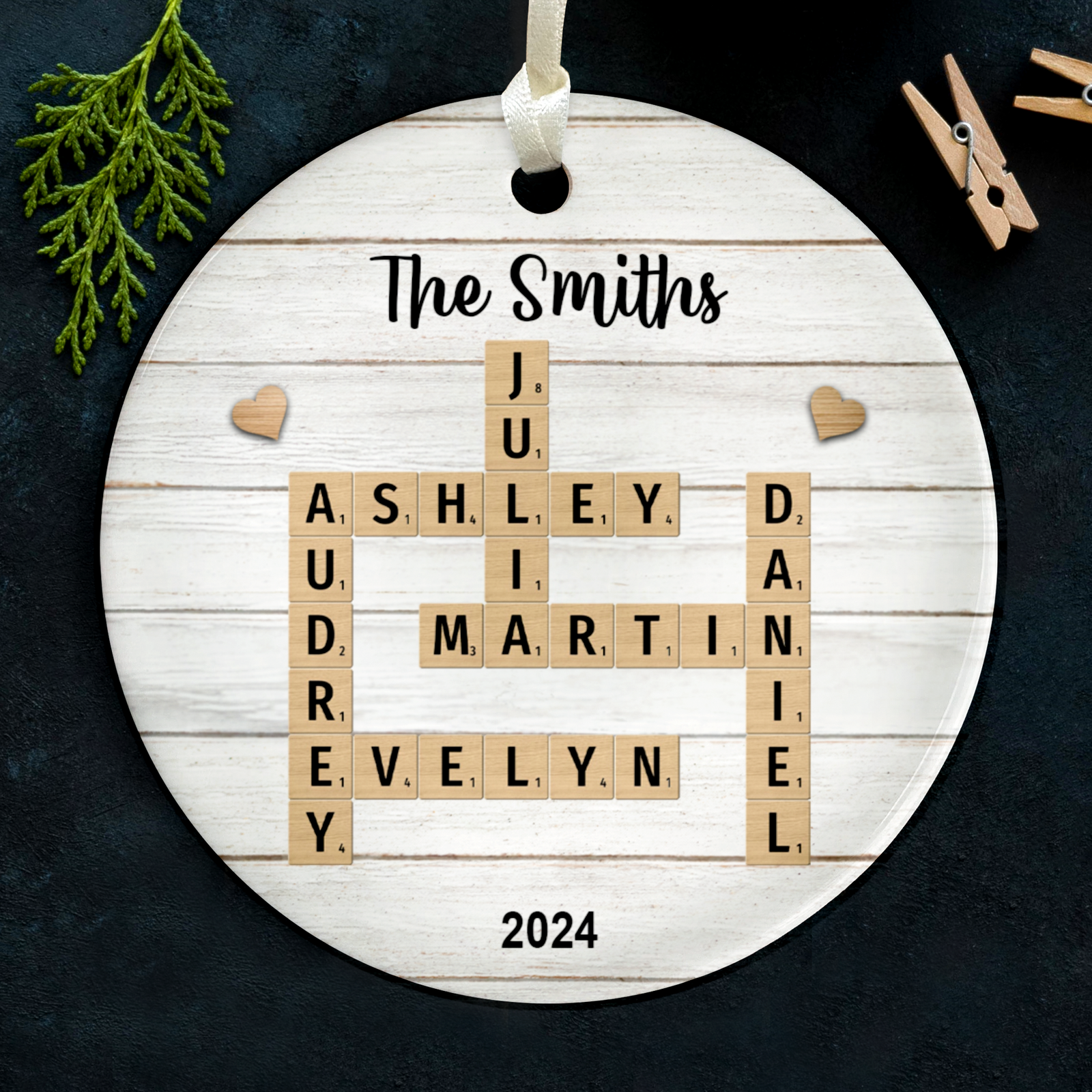 Personalized Family Crossword Puzzle Art Ornament, Christmas Gift For Family, Custom Name Crossword Ornament For Family CX06-75 - 19Gifts