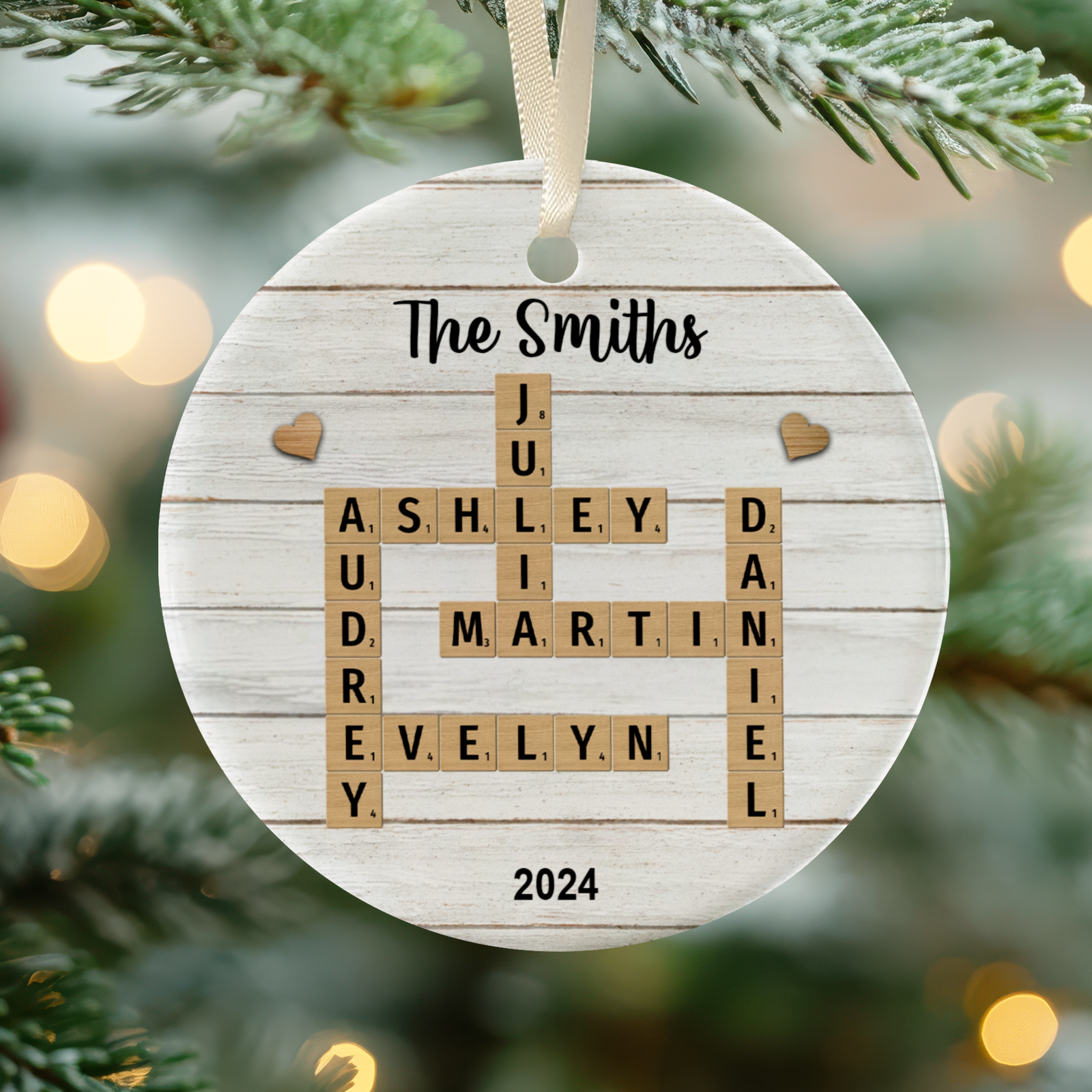 Personalized Family Crossword Puzzle Art Ornament, Christmas Gift For Family, Custom Name Crossword Ornament For Family CX06-75 - 19Gifts