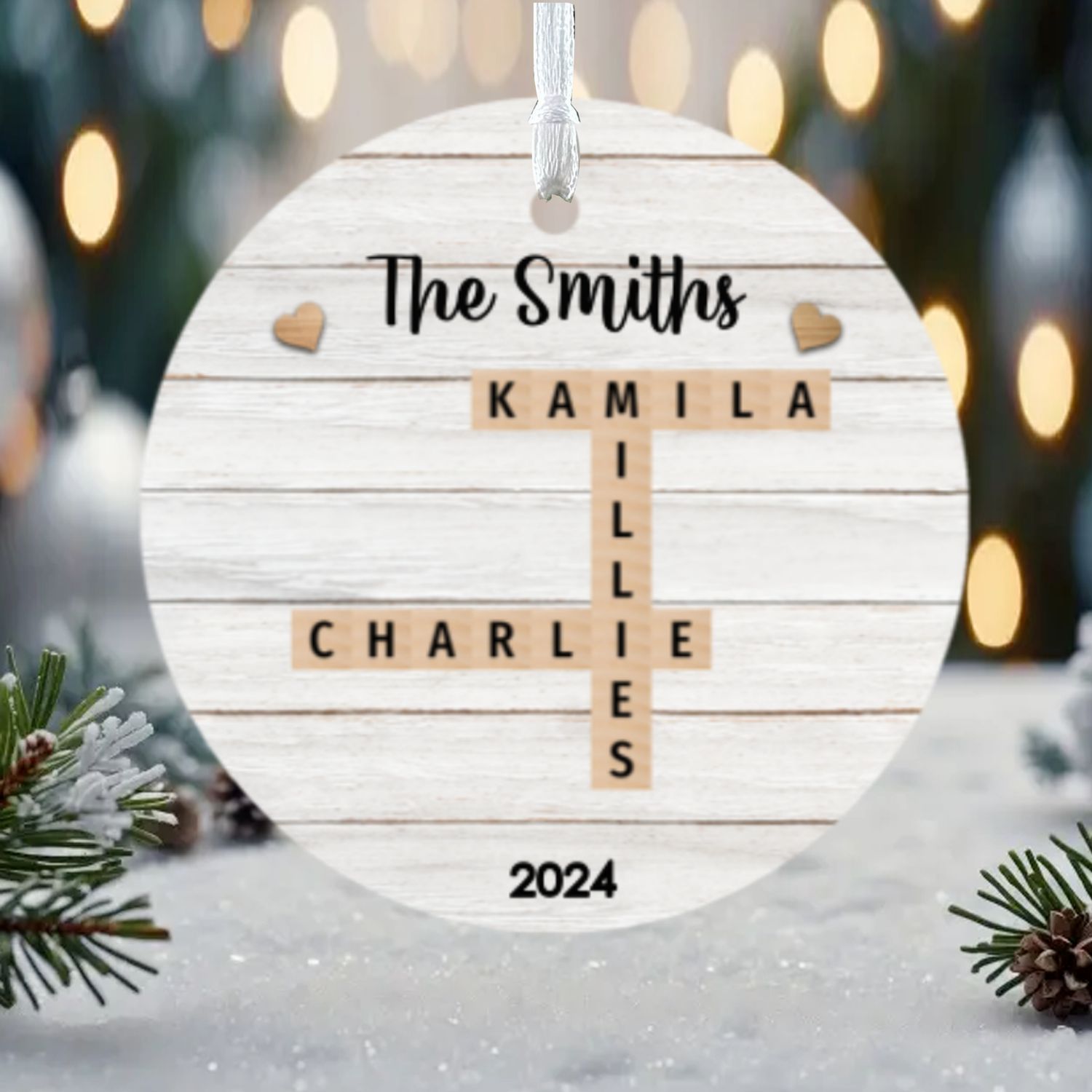 Personalized Family Crossword Puzzle Art Ornament, Christmas Gift For Family, Custom Name Crossword Ornament For Family CX06-75 - 19Gifts