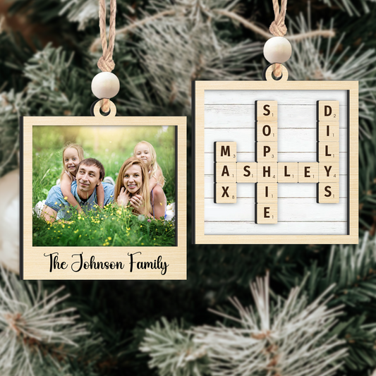 Personalized Family Crossword Puzzle Art Photo Inserted Double Sided Wooden Ornament CF533 - 19Gifts