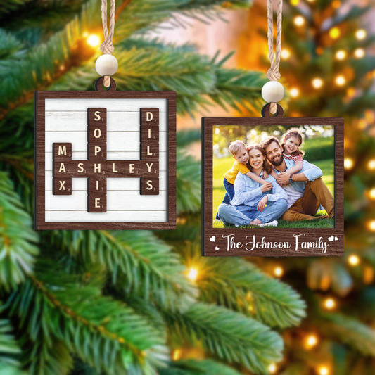 Personalized Family Crossword Puzzle Art Photo Inserted Double Sided Wooden Ornament CF533 - 19Gifts