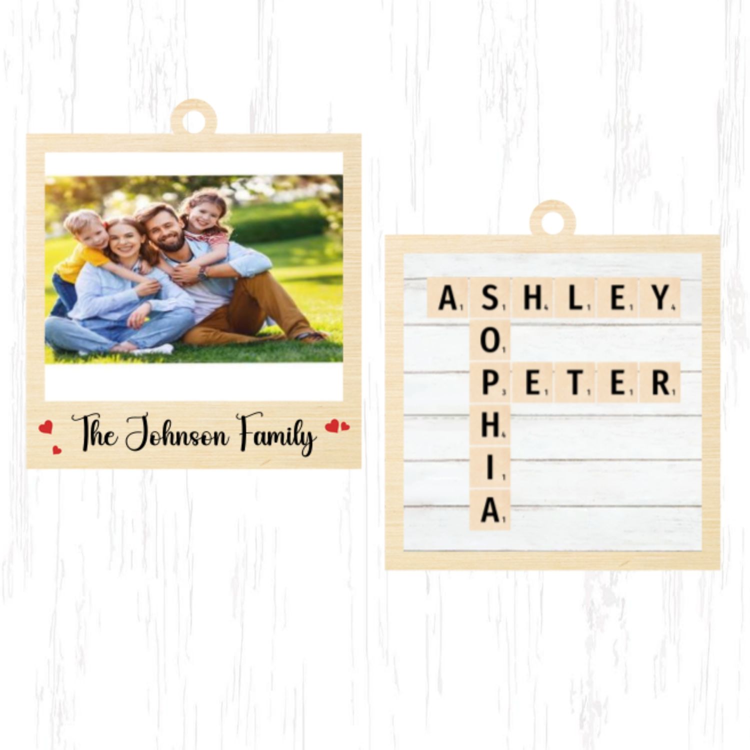 Personalized Family Crossword Puzzle Art Photo Inserted Double Sided Wooden Ornament CF533 - 19Gifts