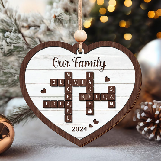 Personalized Family Crossword Puzzle Ornament, Christmas Wooden Ornament, CF579 - 19Gifts