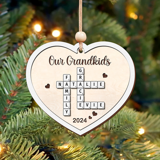 Personalized Family Crossword Puzzle Ornament, Christmas Wooden Ornament, CF579 - 19Gifts