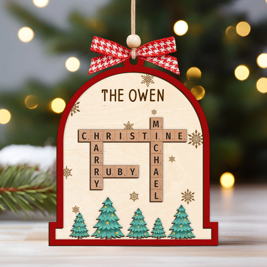Personalized Family Crossword Puzzle Ornament, Puzzle Crossword Art Ornament, Xmas Gift For Family, Custom Family Christmas Ornament, Scrabble Family Name Ornament CF672 - 19Gifts