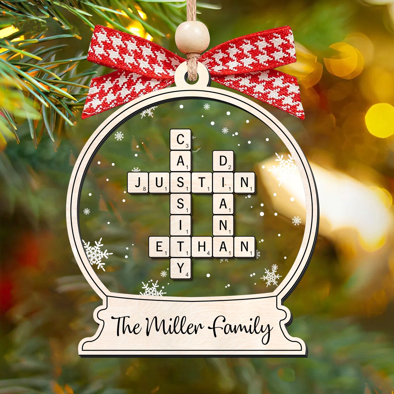 Personalized Family Crossword Puzzle Ornament, Two Layer Christmas Wooden and Acrylic Ornament, CF577 - 19Gifts