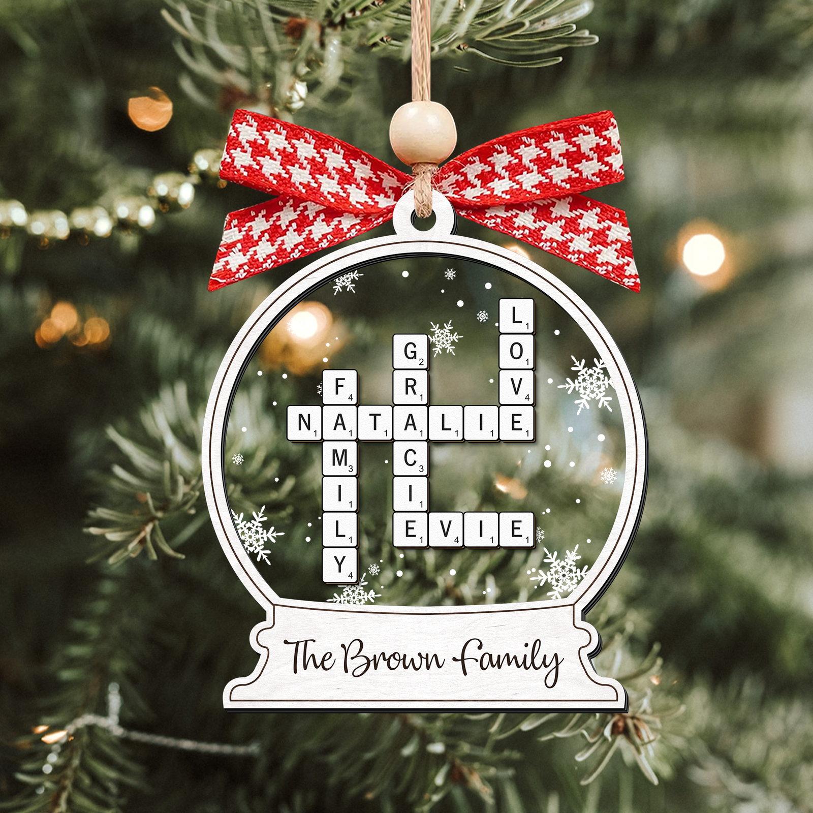 Personalized Family Crossword Puzzle Ornament, Two Layer Christmas Wooden and Acrylic Ornament, CF577 - 19Gifts