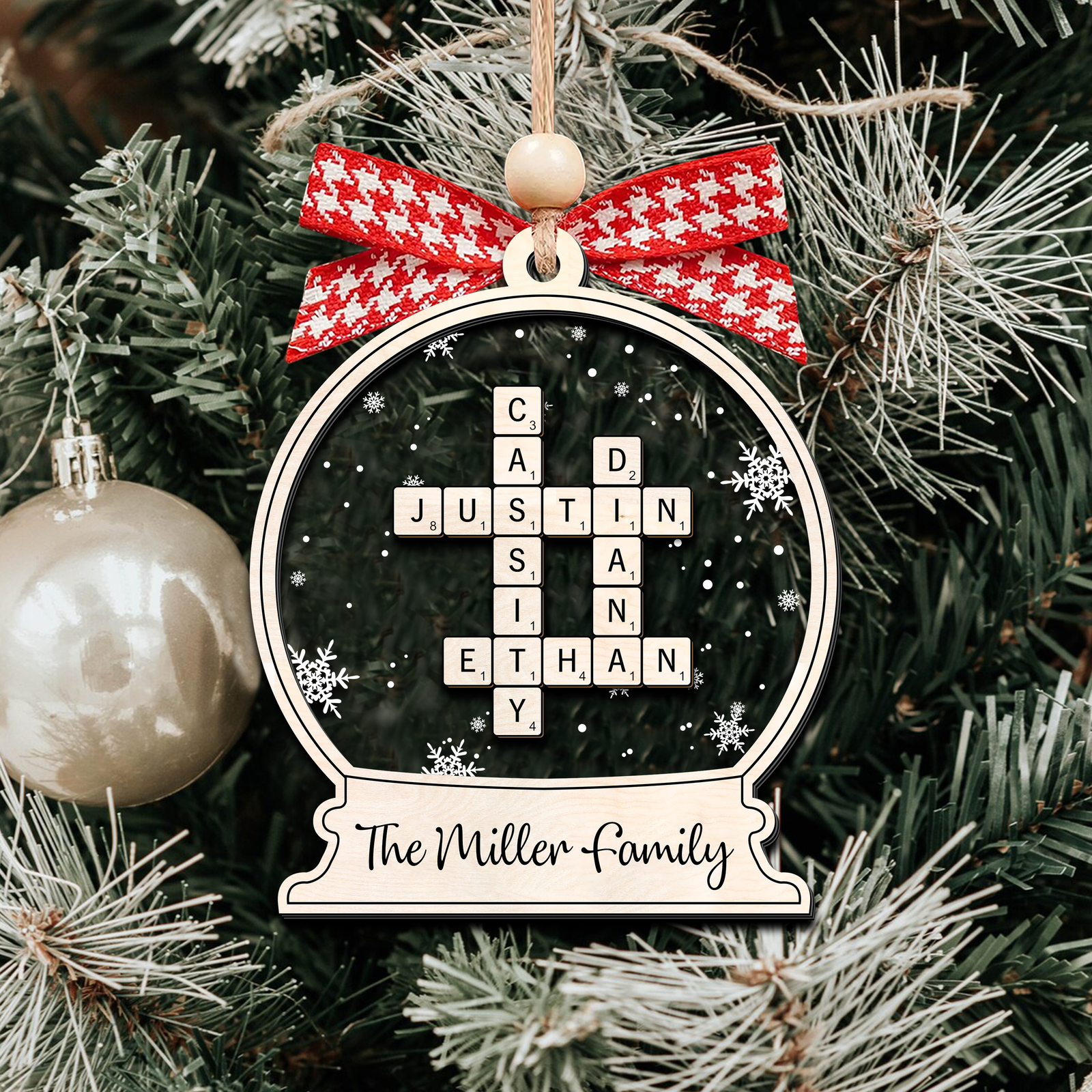 Personalized Family Crossword Puzzle Ornament, Two Layer Christmas Wooden and Acrylic Ornament, CF577 - 19Gifts