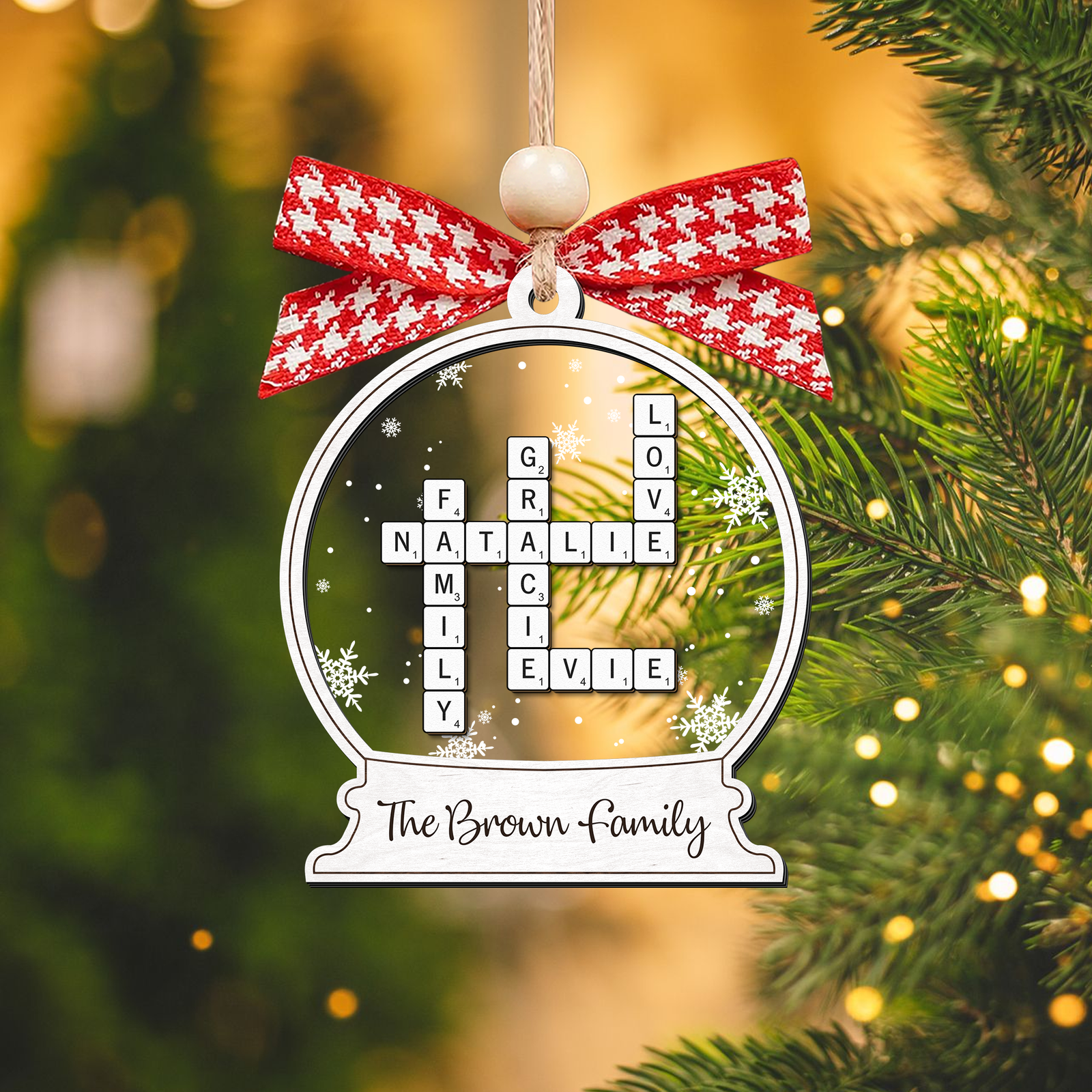 Personalized Family Crossword Puzzle Ornament, Two Layer Christmas Wooden and Acrylic Ornament, CF577 - 19Gifts