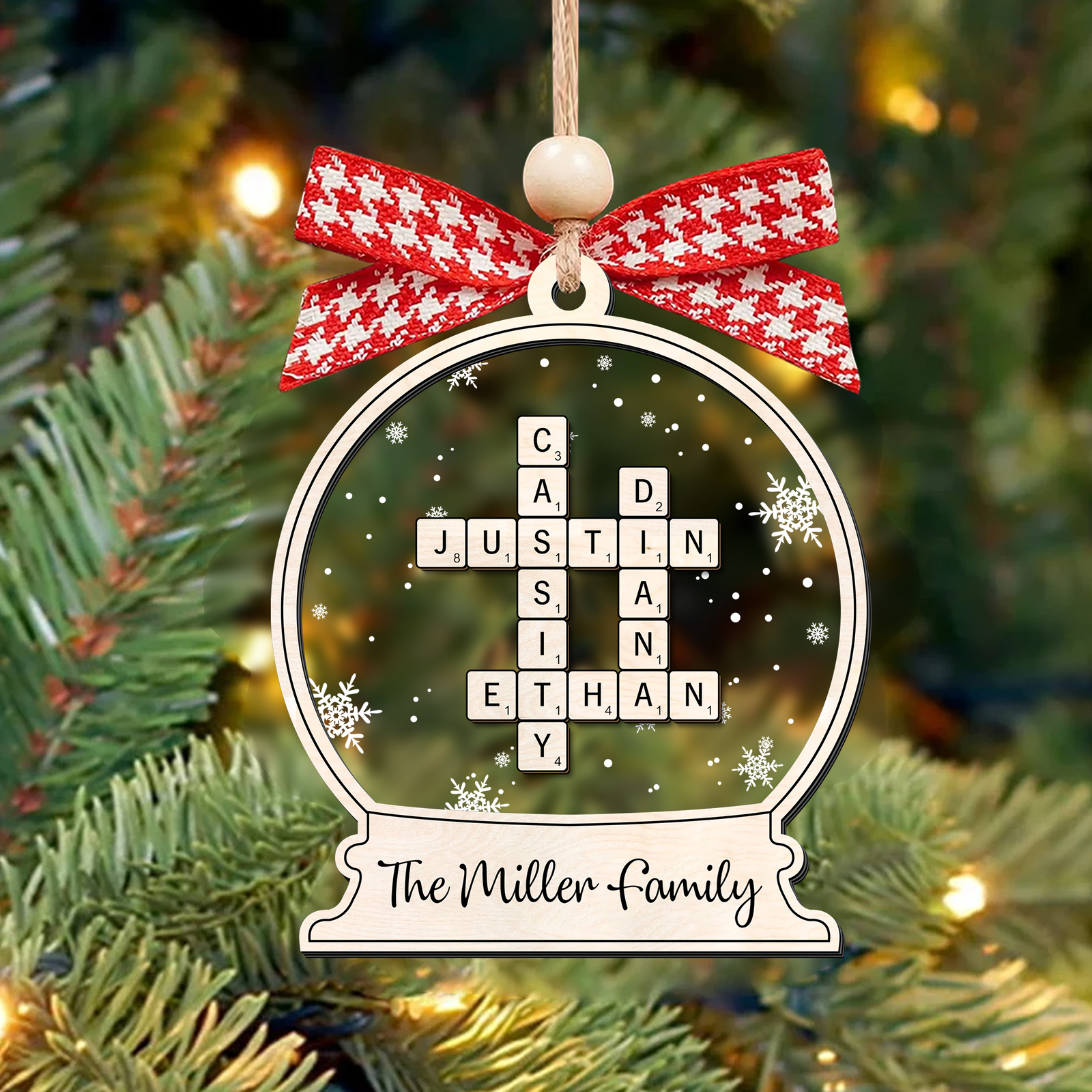 Personalized Family Crossword Puzzle Ornament, Two Layer Christmas Wooden and Acrylic Ornament, CF577 - 19Gifts