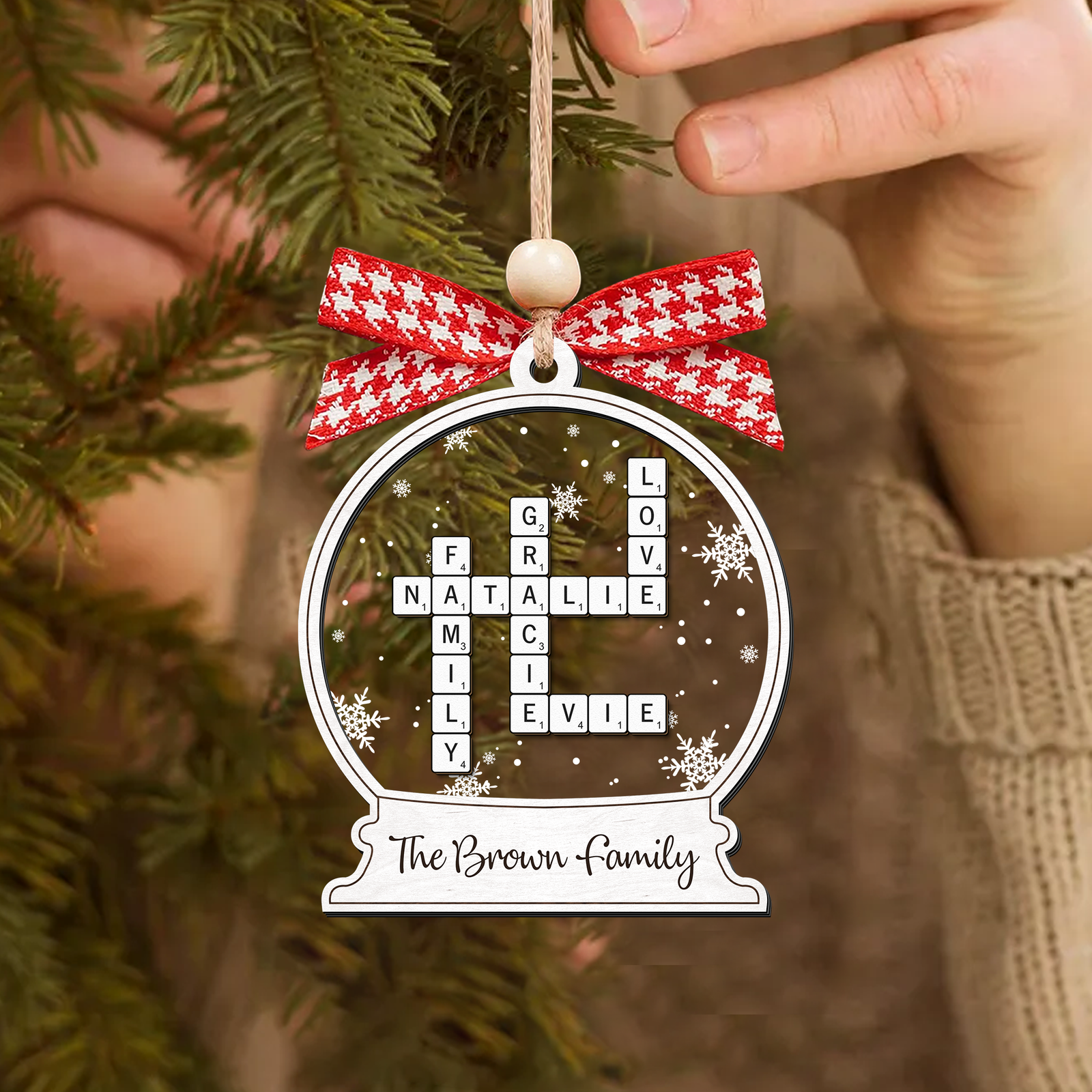 Personalized Family Crossword Puzzle Ornament, Two Layer Christmas Wooden and Acrylic Ornament, CF577 - 19Gifts