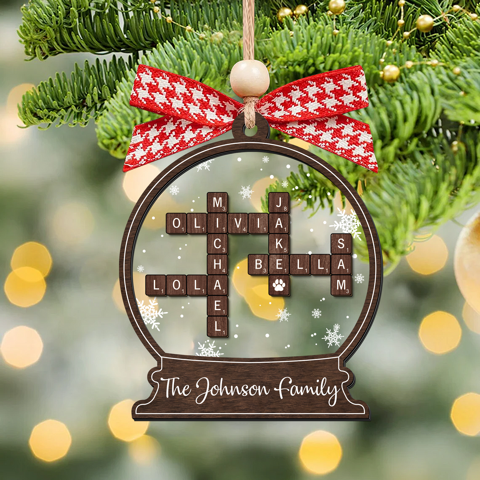Personalized Family Crossword Puzzle Ornament, Two Layer Christmas Wooden and Acrylic Ornament, CF577 - 19Gifts