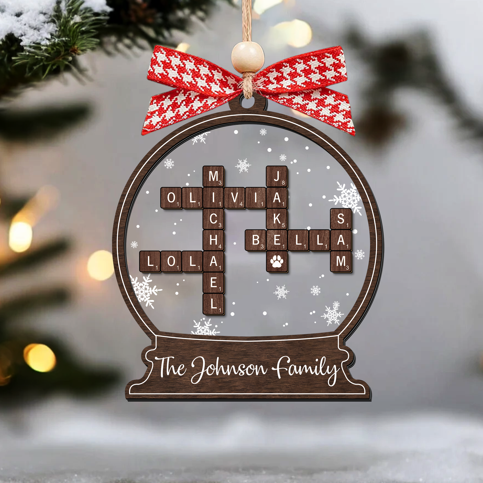 Personalized Family Crossword Puzzle Ornament, Two Layer Christmas Wooden and Acrylic Ornament, CF577 - 19Gifts
