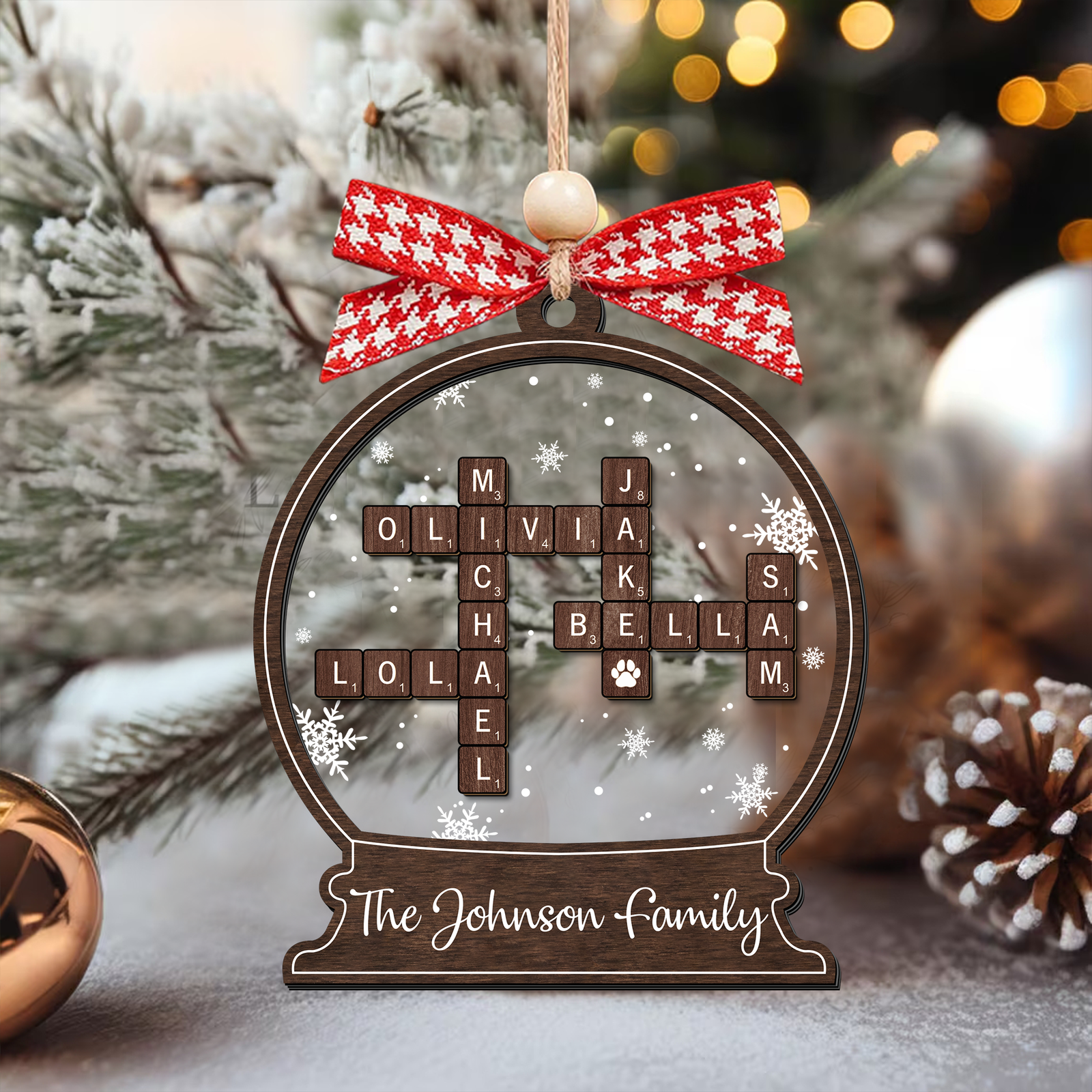 Personalized Family Crossword Puzzle Ornament, Two Layer Christmas Wooden and Acrylic Ornament, CF577 - 19Gifts