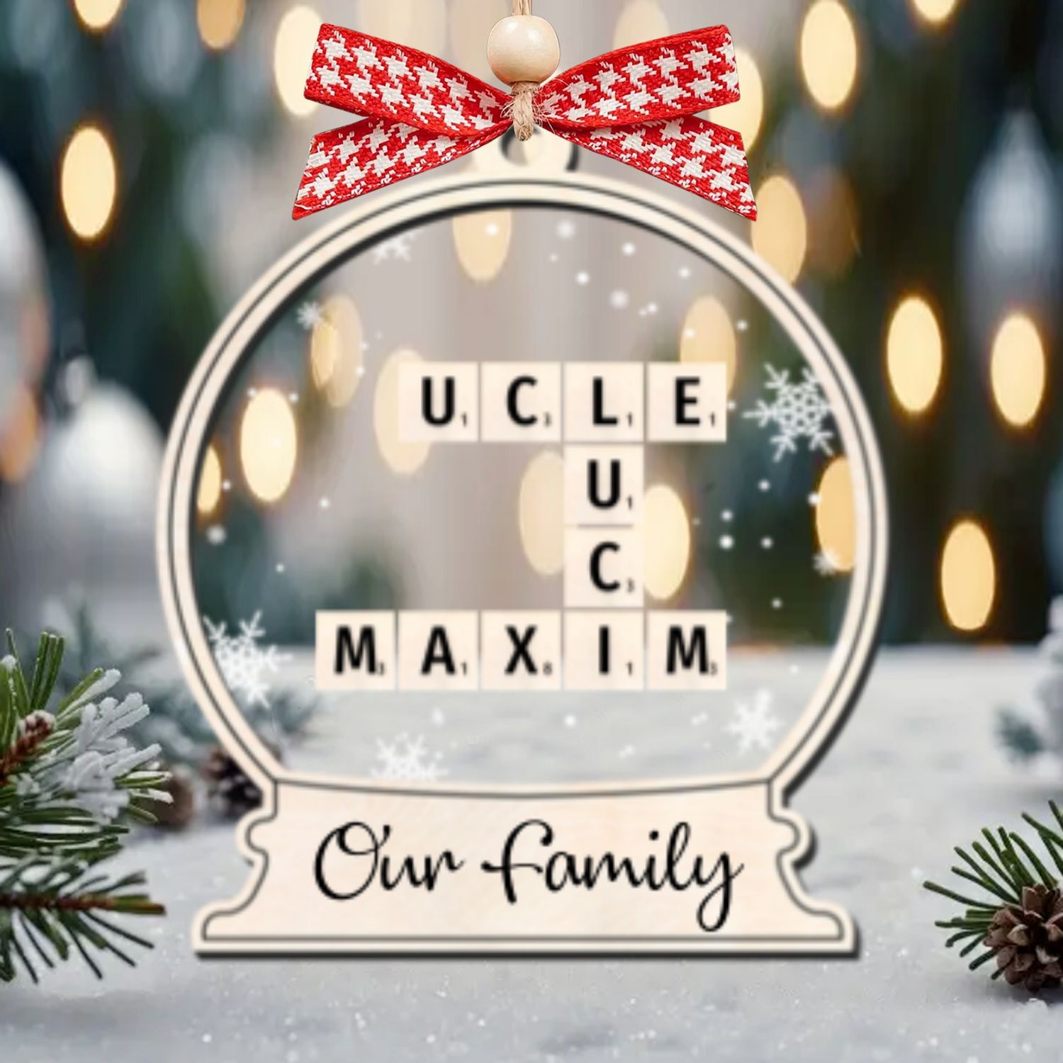 Personalized Family Crossword Puzzle Ornament, Two Layer Christmas Wooden and Acrylic Ornament, CF577 - 19Gifts