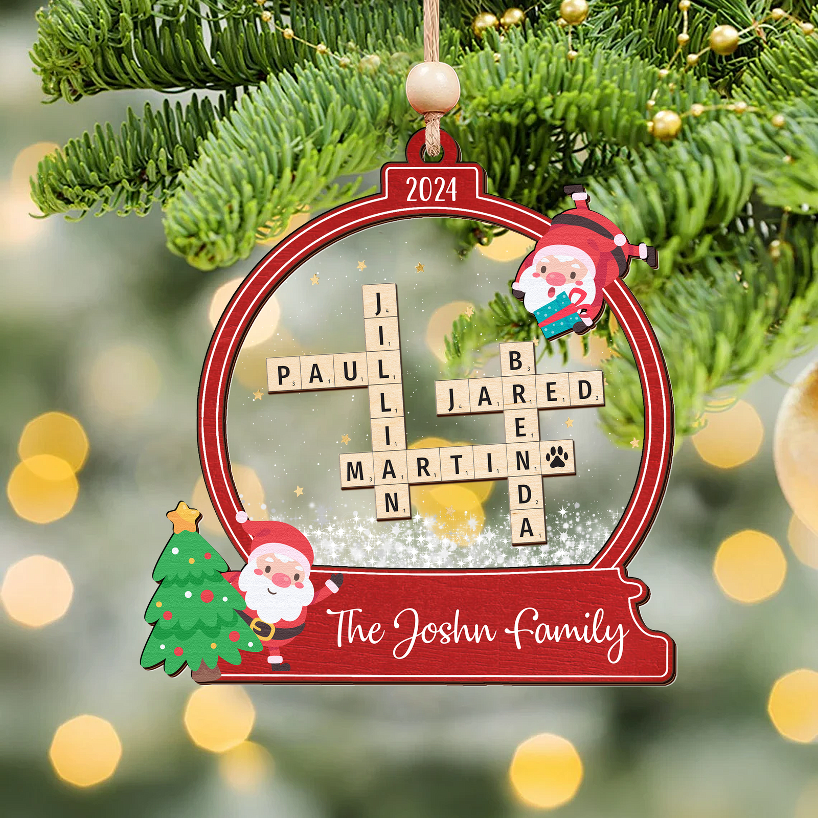 Personalized Family Crossword Skaker Ornament, 3-Layered Family Puzzle Christmas Ornament 2024 CF928 - 19Gifts