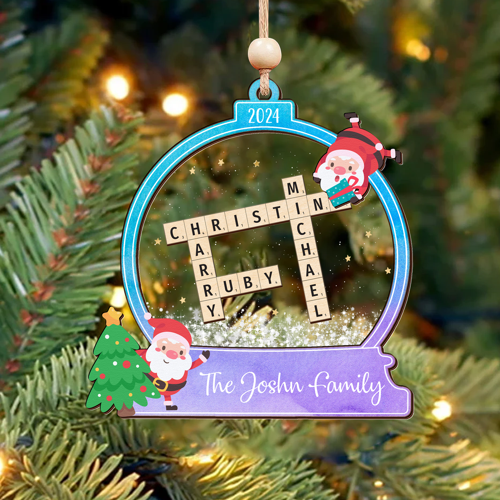 Personalized Family Crossword Skaker Ornament, 3-Layered Family Puzzle Christmas Ornament 2024 CF928 - 19Gifts