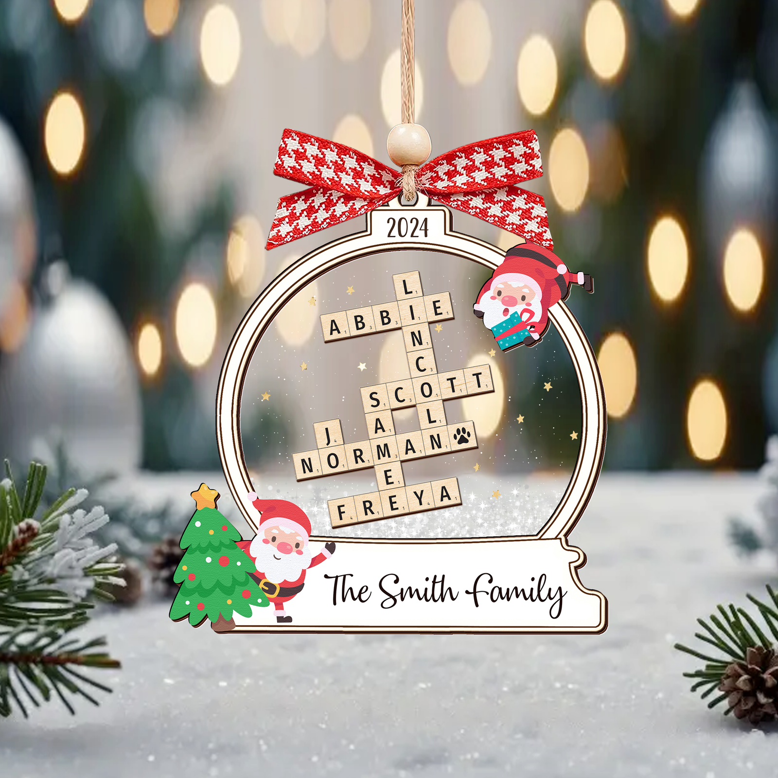 Personalized Family Crossword Skaker Ornament, 3-Layered Family Puzzle Christmas Ornament 2024 CF928 - 19Gifts