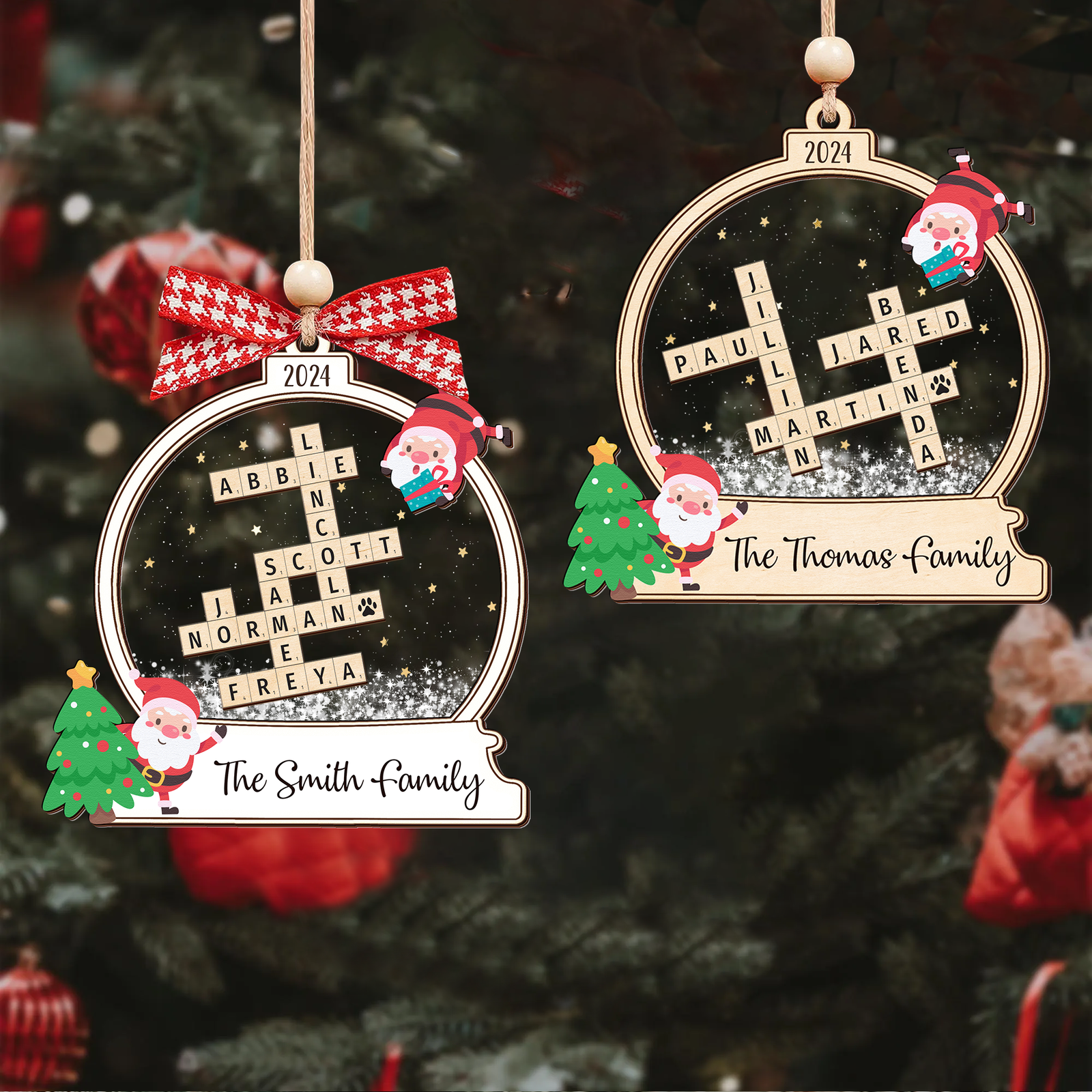 Personalized Family Crossword Skaker Ornament, 3-Layered Family Puzzle Christmas Ornament 2024 CF928 - 19Gifts