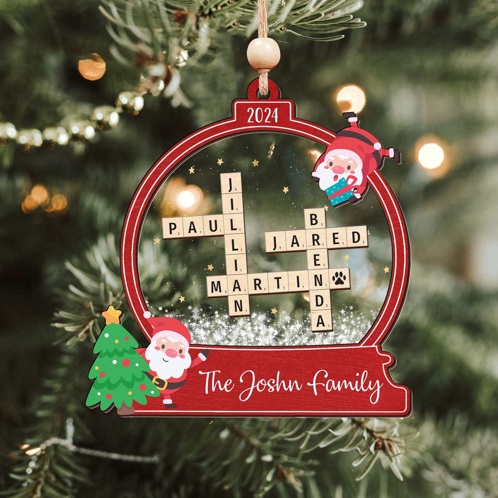 Personalized Family Crossword Skaker Ornament, 3-Layered Family Puzzle Christmas Ornament 2024 CF928 - 19Gifts