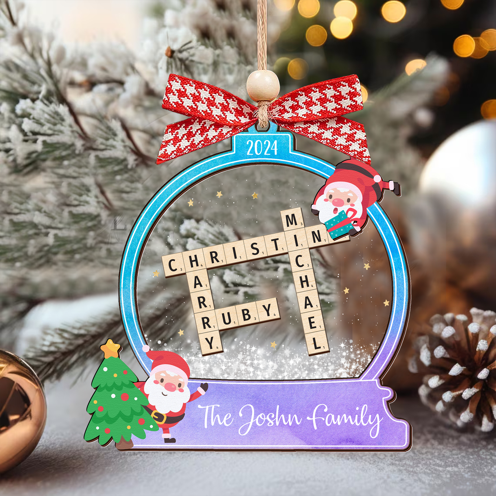 Personalized Family Crossword Skaker Ornament, 3-Layered Family Puzzle Christmas Ornament 2024 CF928 - 19Gifts