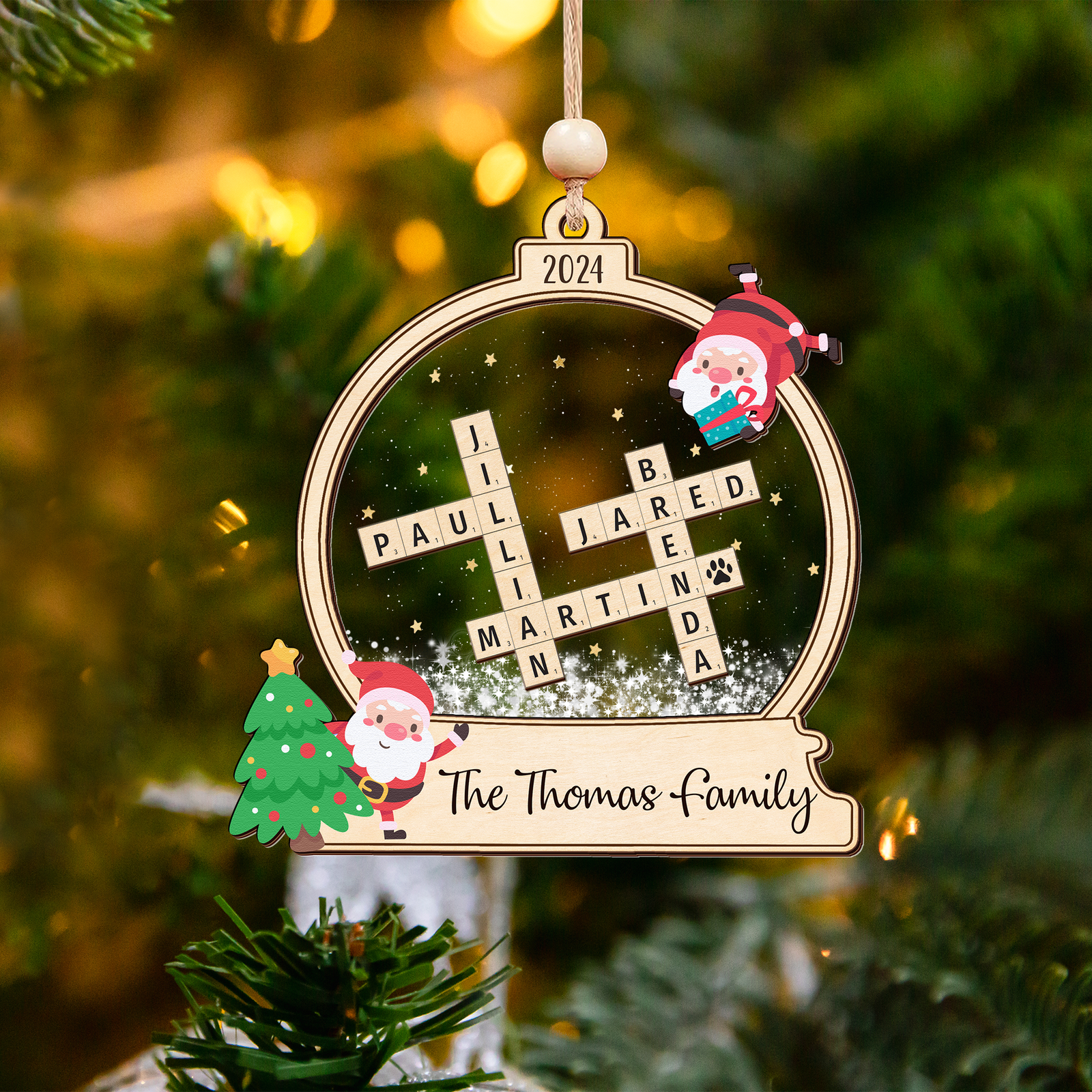 Personalized Family Crossword Skaker Ornament, 3-Layered Family Puzzle Christmas Ornament 2024 CF928 - 19Gifts