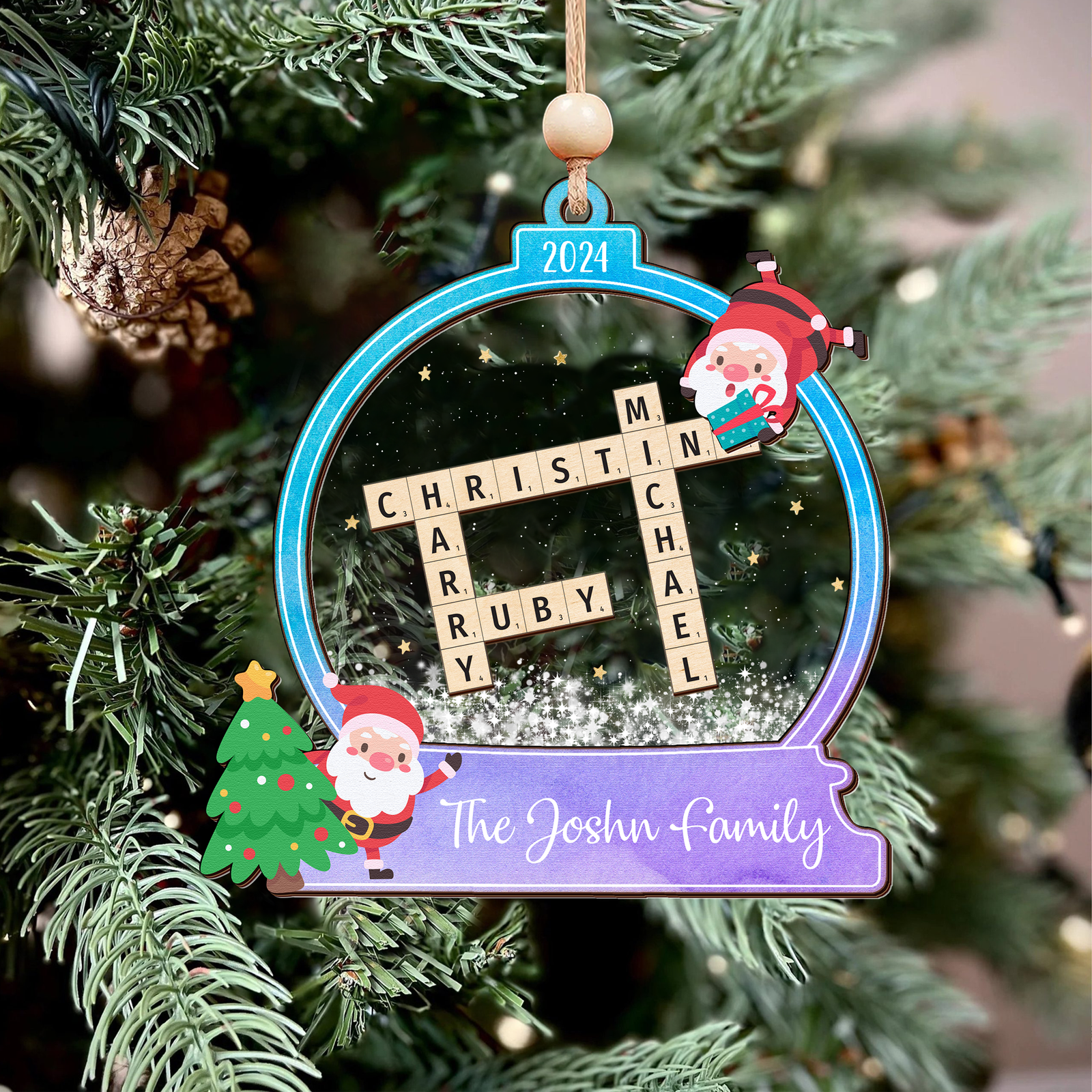 Personalized Family Crossword Skaker Ornament, 3-Layered Family Puzzle Christmas Ornament 2024 CF928 - 19Gifts
