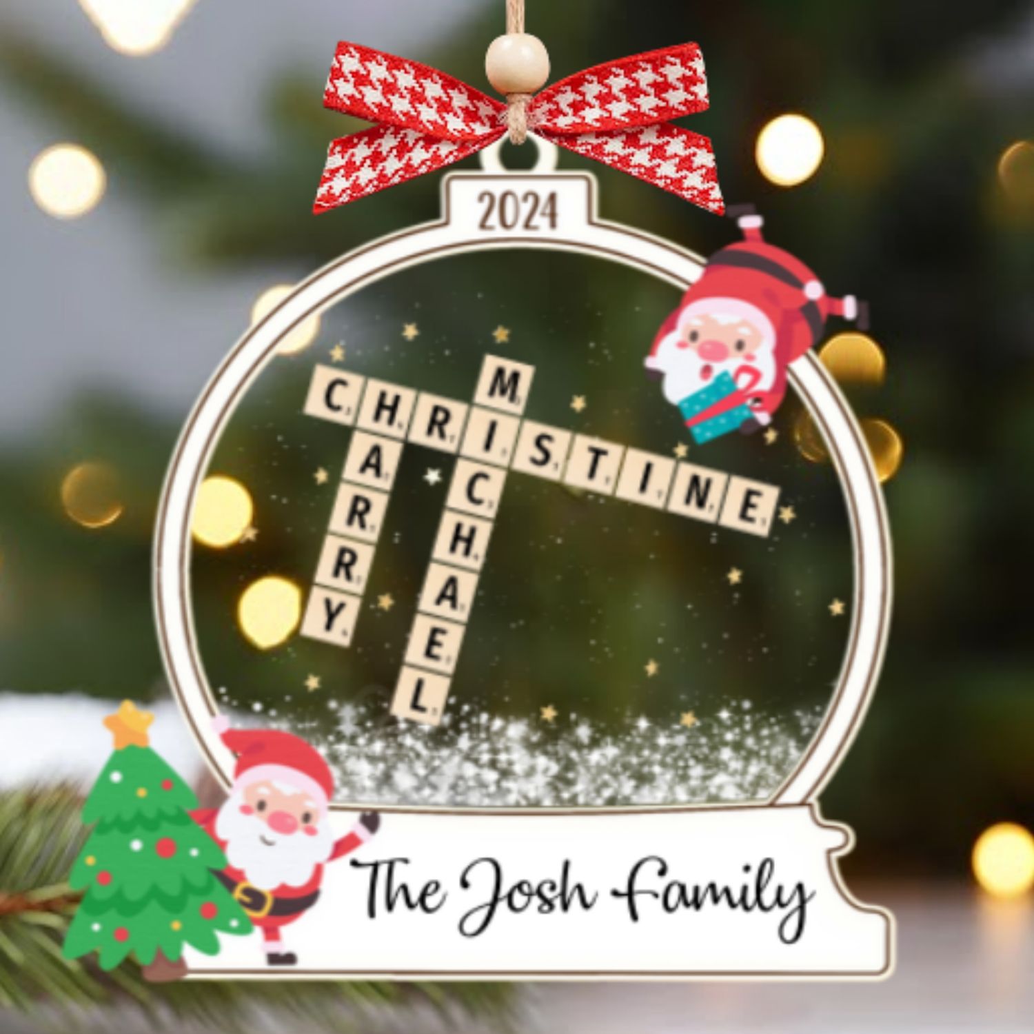 Personalized Family Crossword Skaker Ornament, 3-Layered Family Puzzle Christmas Ornament 2024 CF928 - 19Gifts