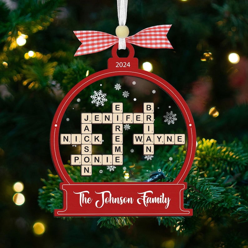 Personalized Family Crossword Snow Globe Ornament, 3-Layered Shaking Family Ornament, 2024 Christmas Tree Decor CF924 - 19Gifts