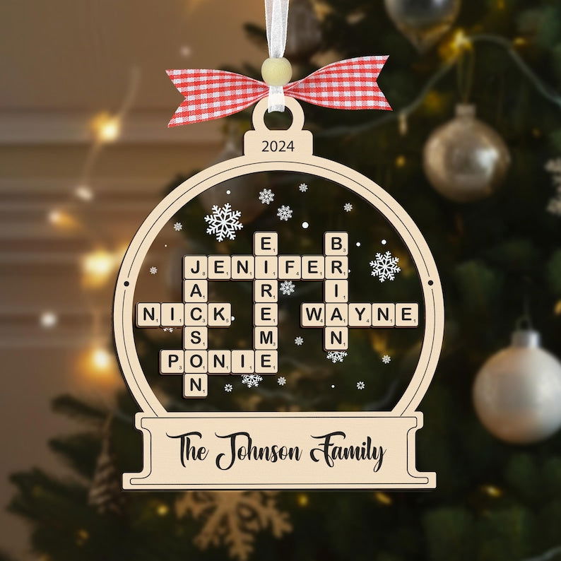 Personalized Family Crossword Snow Globe Ornament, 3-Layered Shaking Family Ornament, 2024 Christmas Tree Decor CF924 - 19Gifts