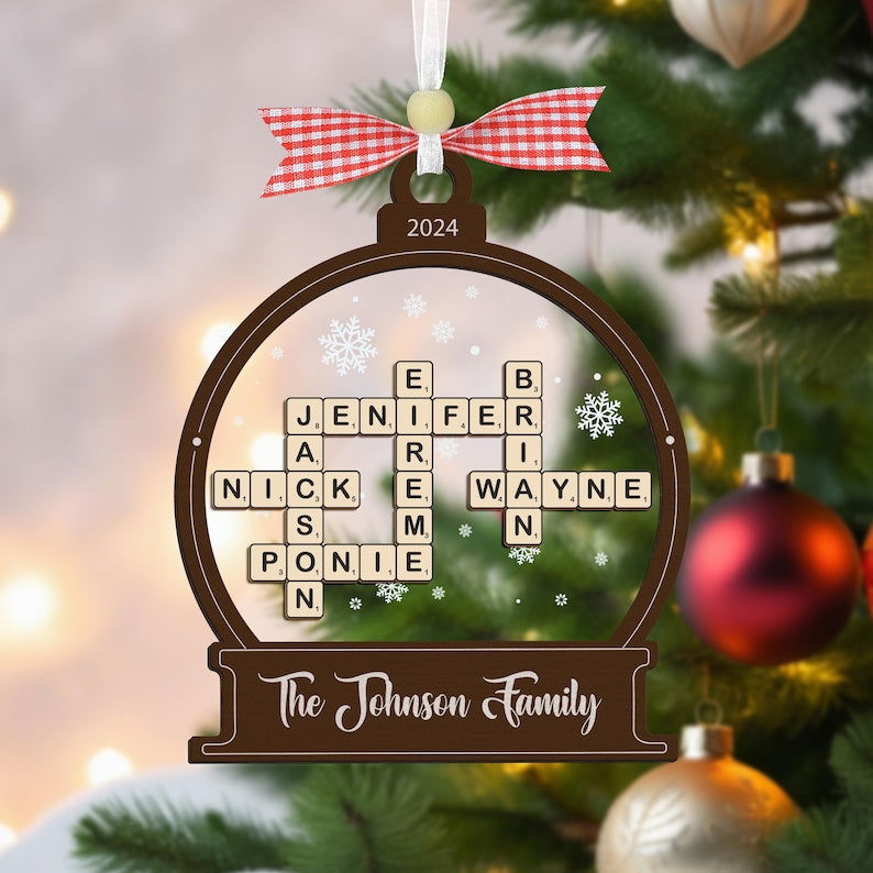 Personalized Family Crossword Snow Globe Ornament, 3-Layered Shaking Family Ornament, 2024 Christmas Tree Decor CF924 - 19Gifts