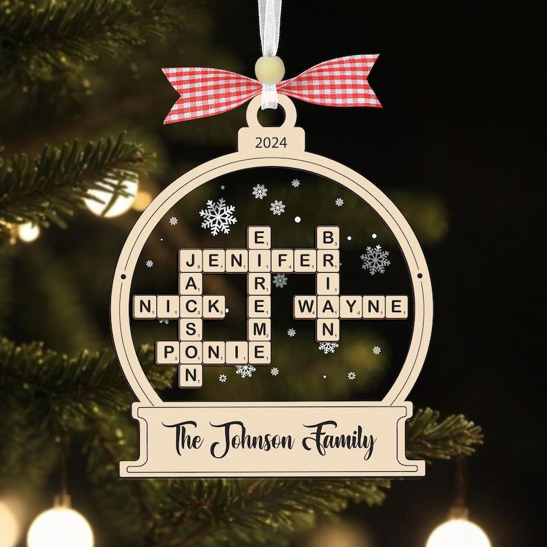 Personalized Family Crossword Snow Globe Ornament, 3-Layered Shaking Family Ornament, 2024 Christmas Tree Decor CF924 - 19Gifts