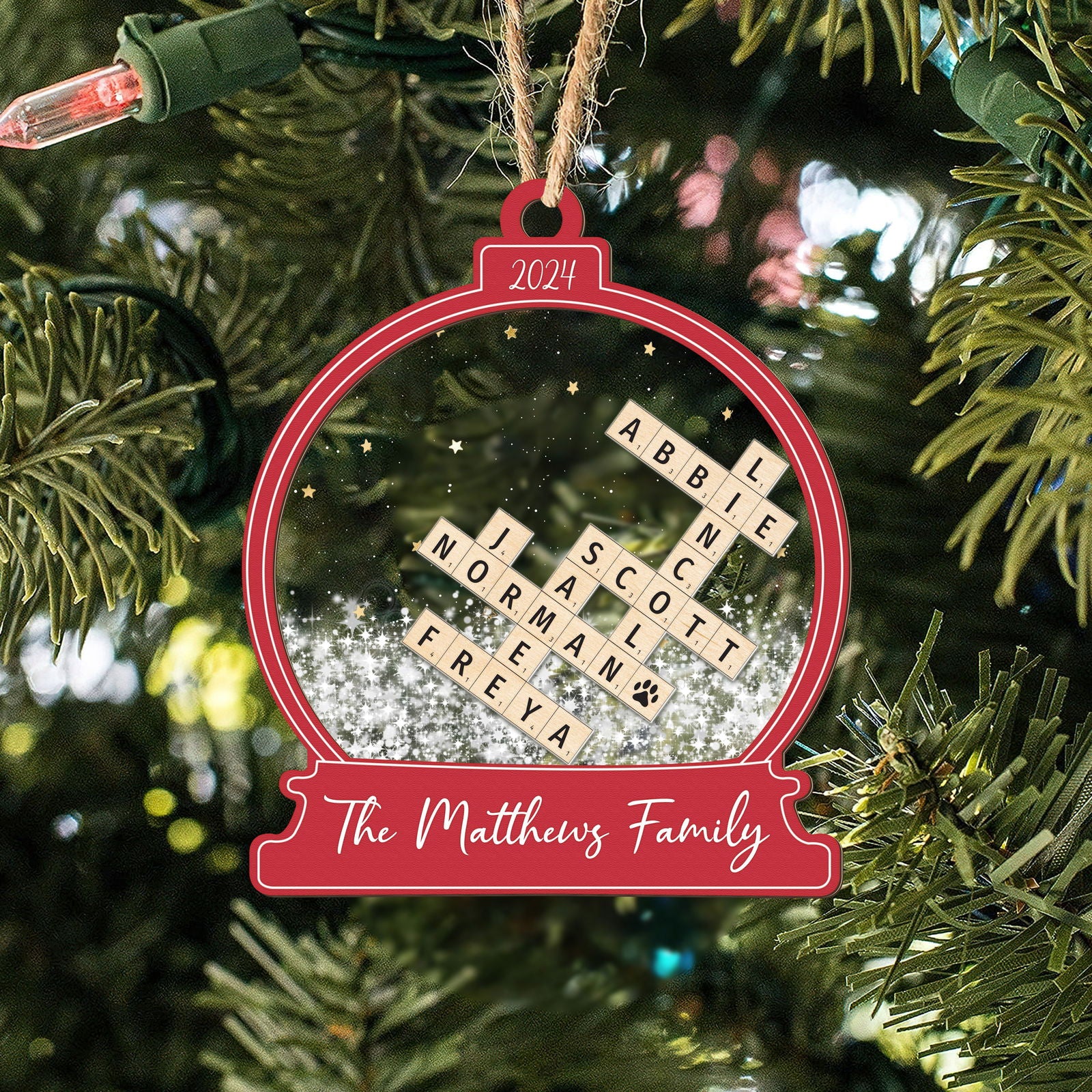 Personalized Family Crossword Snow Globe Ornament, 3-Layered Shaking Family Ornament, 2024 Christmas Tree Decor CF924 - 19Gifts