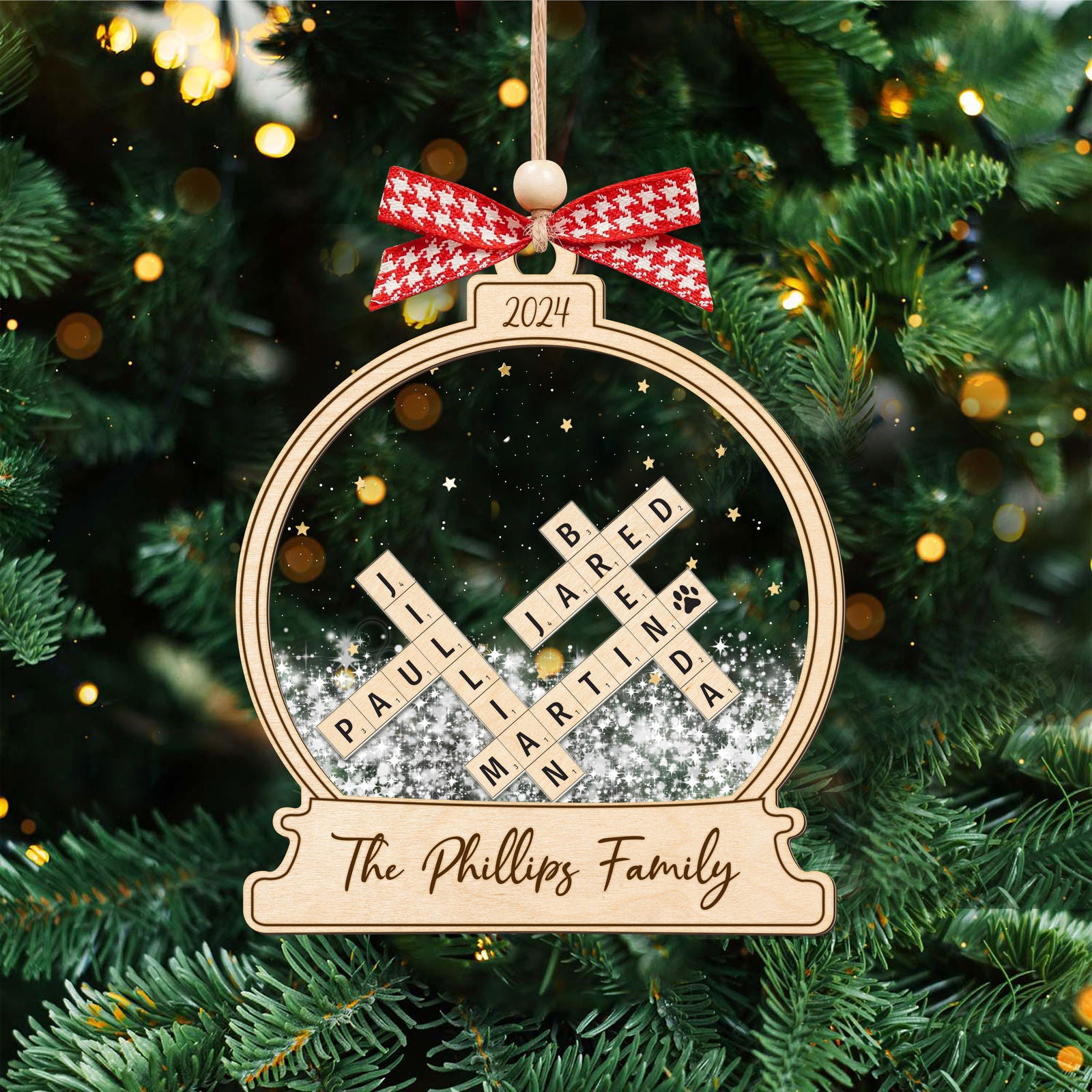 Personalized Family Crossword Snow Globe Ornament, 3-Layered Shaking Family Ornament, 2024 Christmas Tree Decor CF924 - 19Gifts