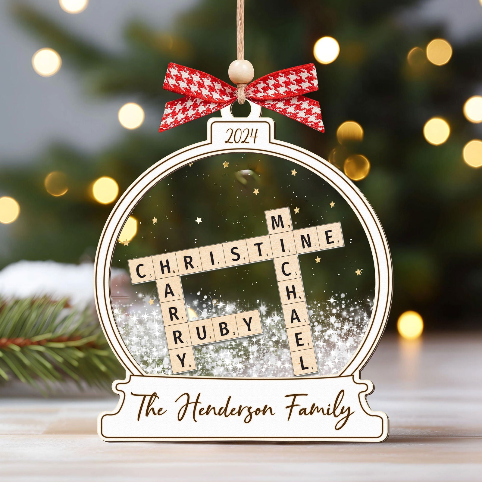 Personalized Family Crossword Snow Globe Ornament, 3-Layered Shaking Family Ornament, 2024 Christmas Tree Decor CF924 - 19Gifts