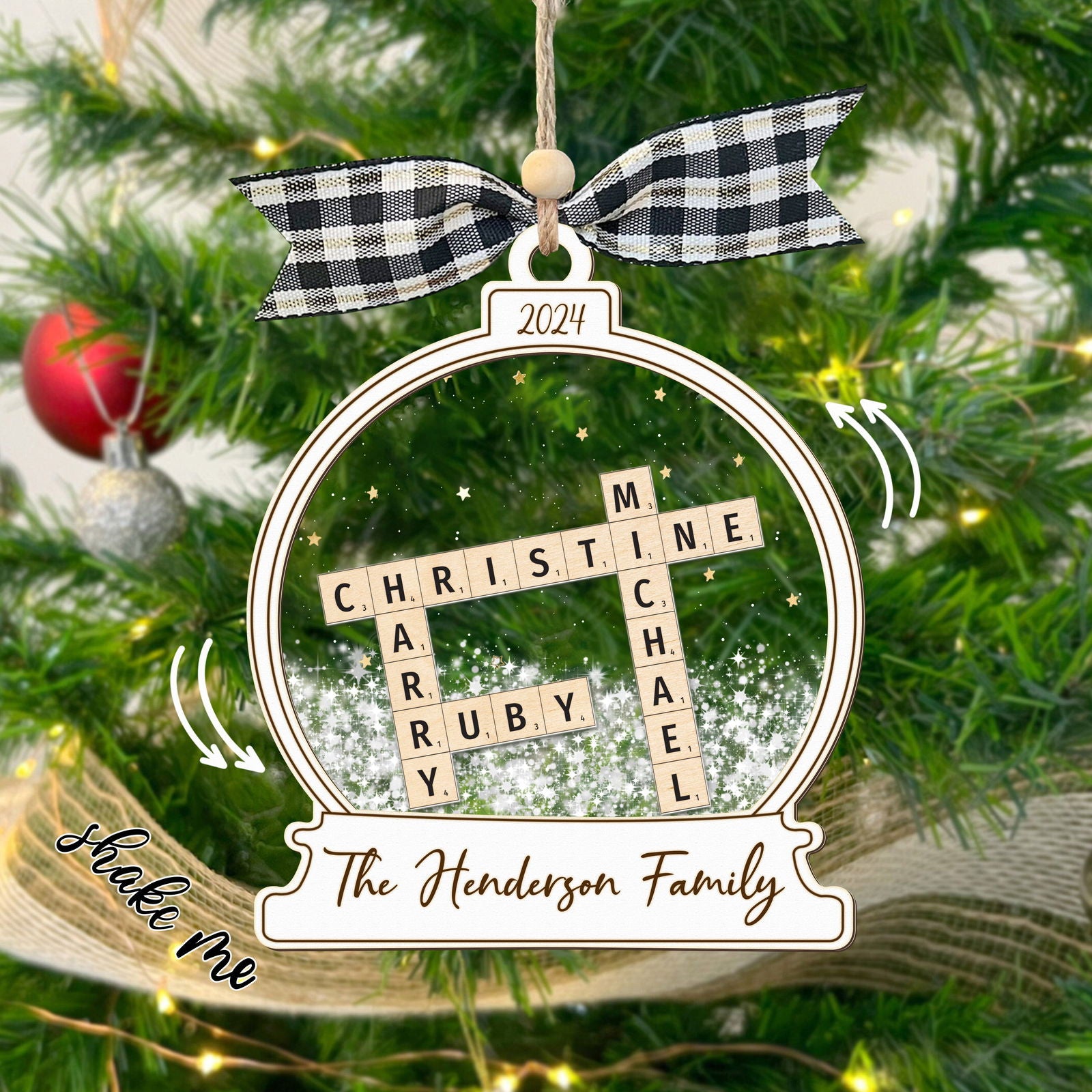 Personalized Family Crossword Snow Globe Ornament, 3-Layered Shaking Family Ornament, 2024 Christmas Tree Decor CF924 - 19Gifts
