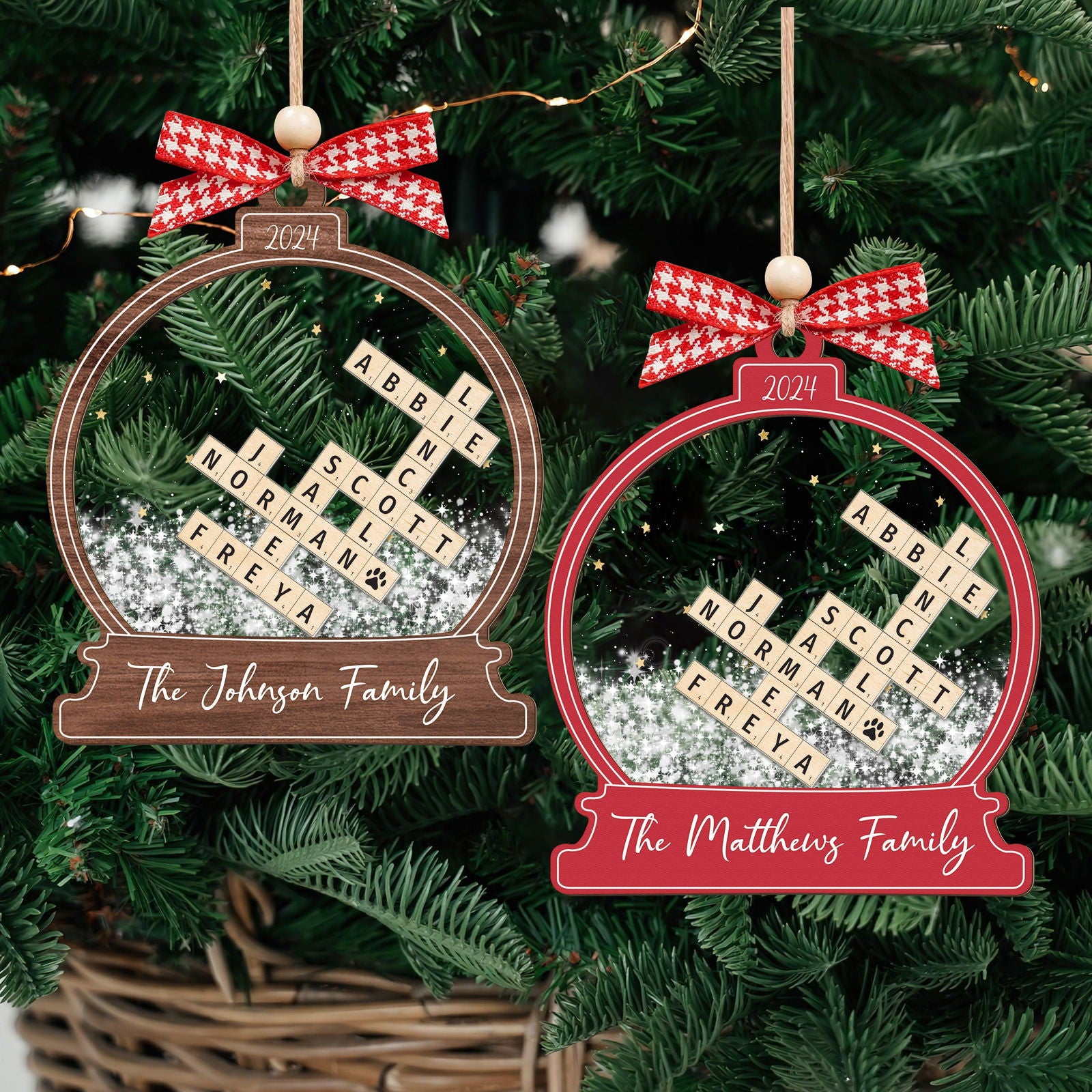 Personalized Family Crossword Snow Globe Ornament, 3-Layered Shaking Family Ornament, 2024 Christmas Tree Decor CF924 - 19Gifts